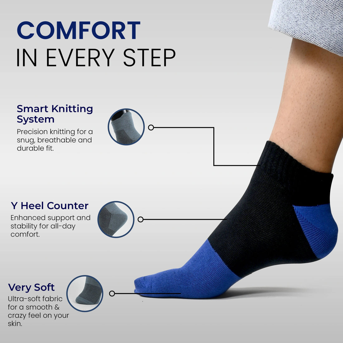 Men's cotton two tone ankle length socks (Pack of 3 pair)
